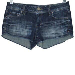 Decree Juniors Jean Shorts Size 5 Raw Hem Edge Blue Denim Whiskers